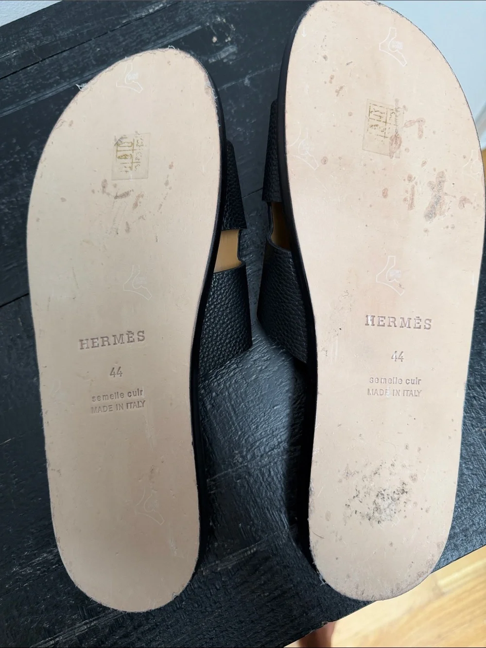 Hermes Men's Black Leather H Sandals